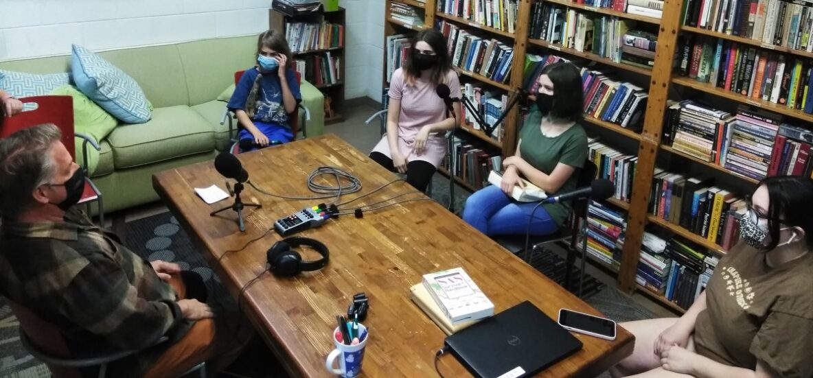 Steven interviewing 4 PLC teens for a podcast episode